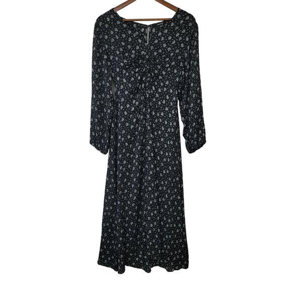 Madewell Floral Ruched Midi Dress With Slip Size 00 True Black NWT - Picture 1 of 8